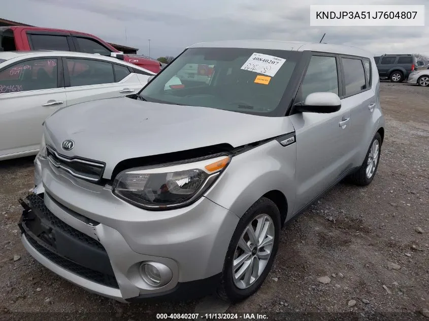 2018 Kia Soul + VIN: KNDJP3A51J7604807 Lot: 40840207