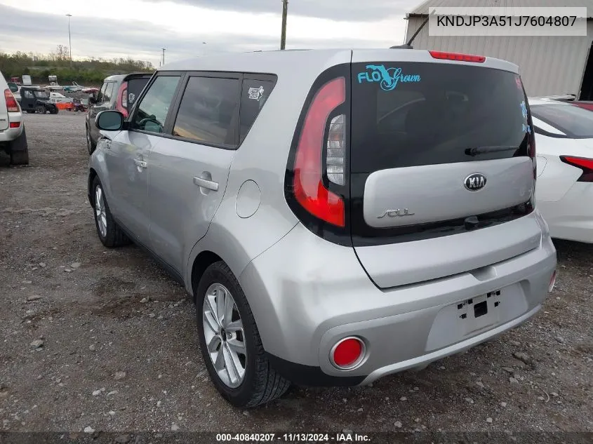 2018 Kia Soul + VIN: KNDJP3A51J7604807 Lot: 40840207