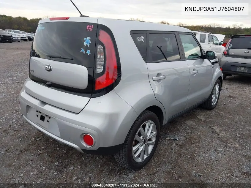 2018 Kia Soul + VIN: KNDJP3A51J7604807 Lot: 40840207