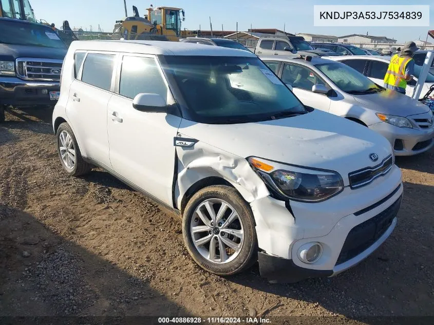 2018 Kia Soul + VIN: KNDJP3A53J7534839 Lot: 40886928