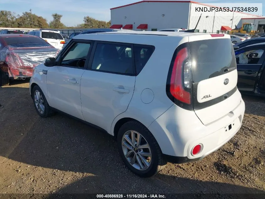 2018 Kia Soul + VIN: KNDJP3A53J7534839 Lot: 40886928