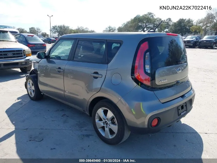 2019 Kia Soul VIN: KNDJN2A22K7022416 Lot: 38645480