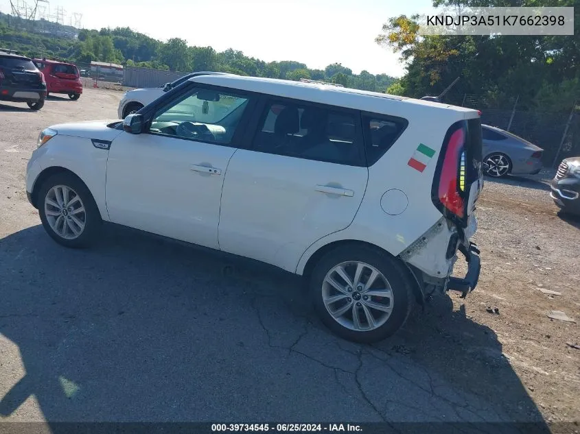 2019 Kia Soul + VIN: KNDJP3A51K7662398 Lot: 39734545