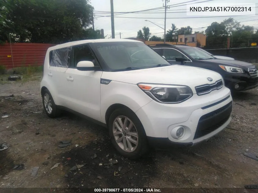 2019 Kia Soul + VIN: KNDJP3A51K7002314 Lot: 39798677