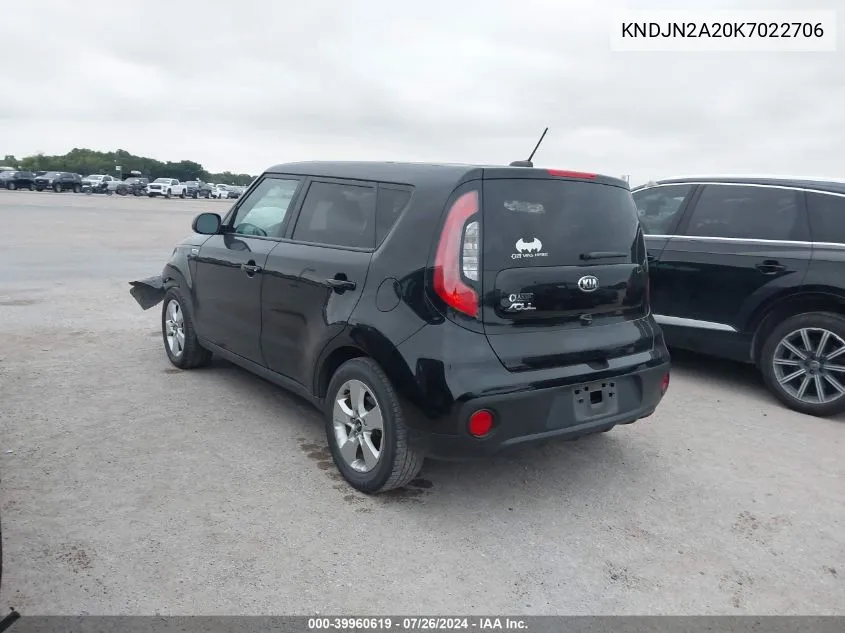 2019 Kia Soul VIN: KNDJN2A20K7022706 Lot: 39960619