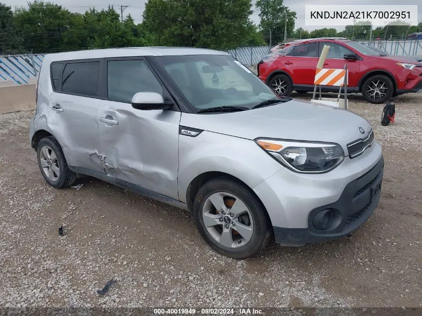 2019 Kia Soul VIN: KNDJN2A21K7002951 Lot: 40019949