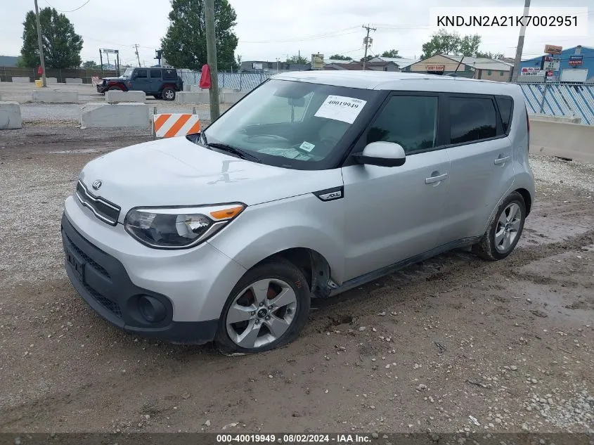 2019 Kia Soul VIN: KNDJN2A21K7002951 Lot: 40019949