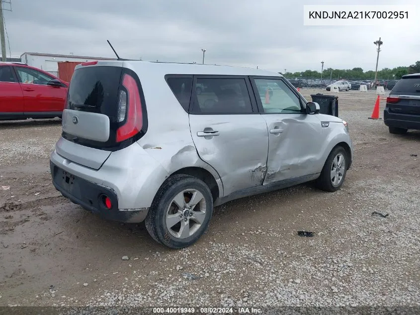 2019 Kia Soul VIN: KNDJN2A21K7002951 Lot: 40019949