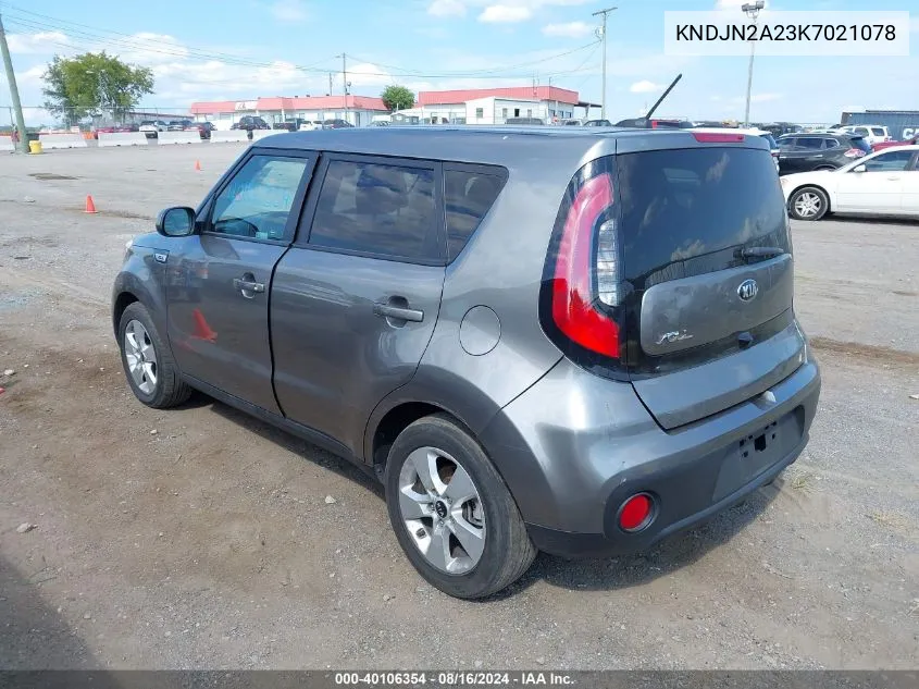 2019 Kia Soul VIN: KNDJN2A23K7021078 Lot: 40106354