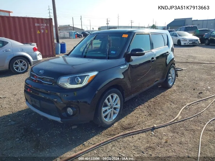 2019 Kia Soul + VIN: KNDJP3A51K7913663 Lot: 40133895