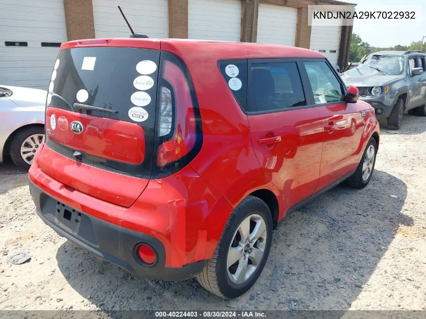 2019 Kia Soul VIN: KNDJN2A29K7022932 Lot: 40224403