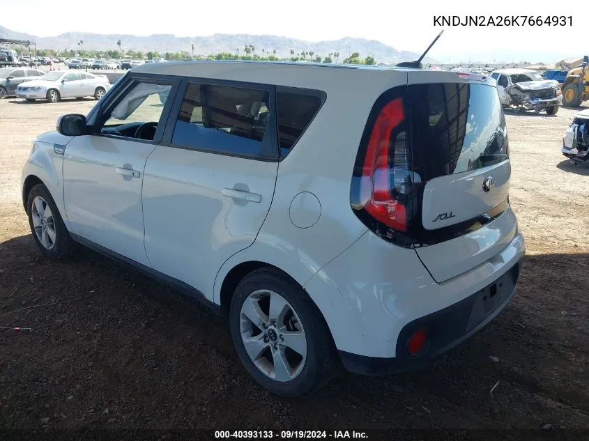 2019 Kia Soul VIN: KNDJN2A26K7664931 Lot: 40393133