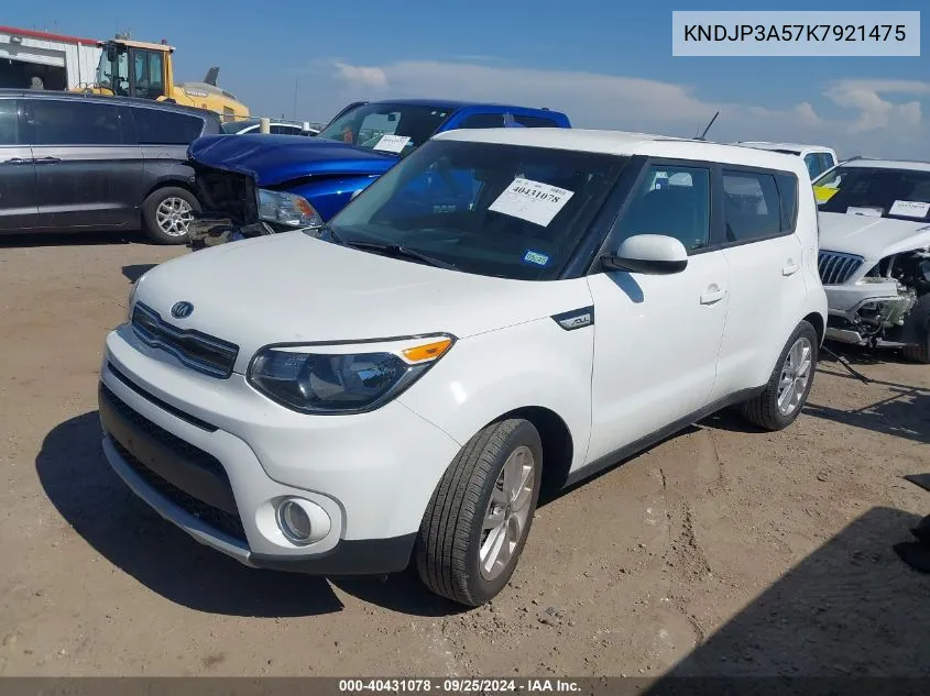 2019 Kia Soul + VIN: KNDJP3A57K7921475 Lot: 40431078