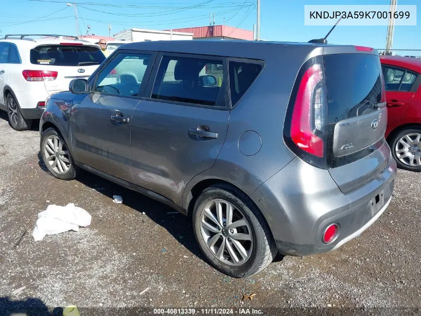 2019 Kia Soul + VIN: KNDJP3A59K7001699 Lot: 40813339