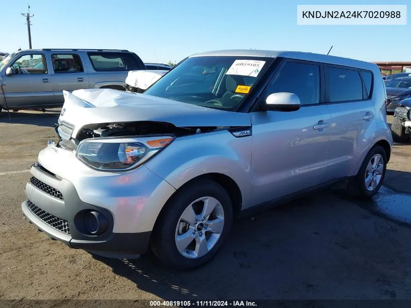 2019 Kia Soul VIN: KNDJN2A24K7020988 Lot: 40819105