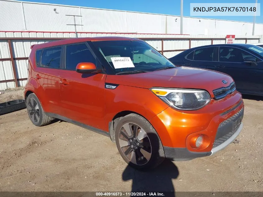 2019 Kia Soul + VIN: KNDJP3A57K7670148 Lot: 40916573