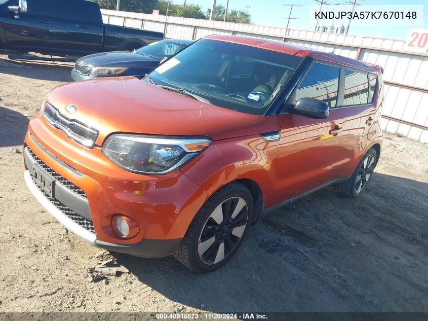 2019 Kia Soul + VIN: KNDJP3A57K7670148 Lot: 40916573