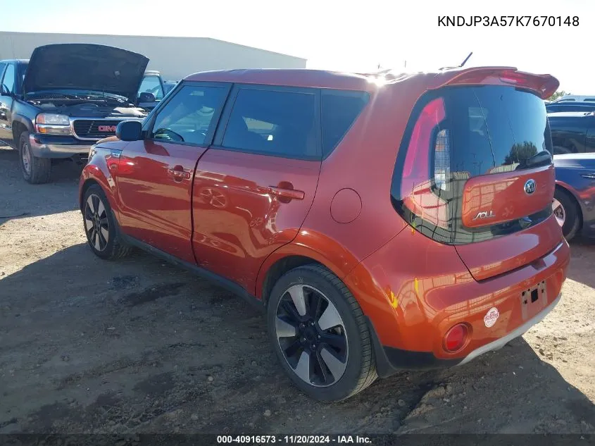 2019 Kia Soul + VIN: KNDJP3A57K7670148 Lot: 40916573