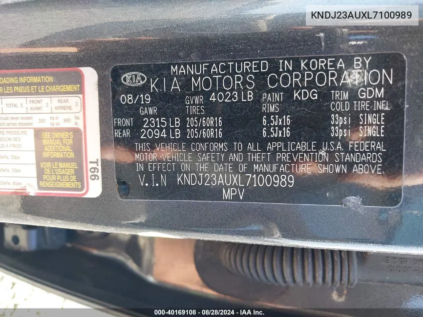 KNDJ23AUXL7100989 2020 Kia Soul Lx