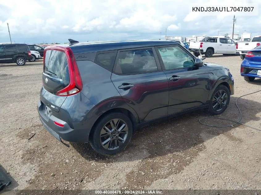 2020 Kia Soul Ex VIN: KNDJ33AU1L7047807 Lot: 40380475