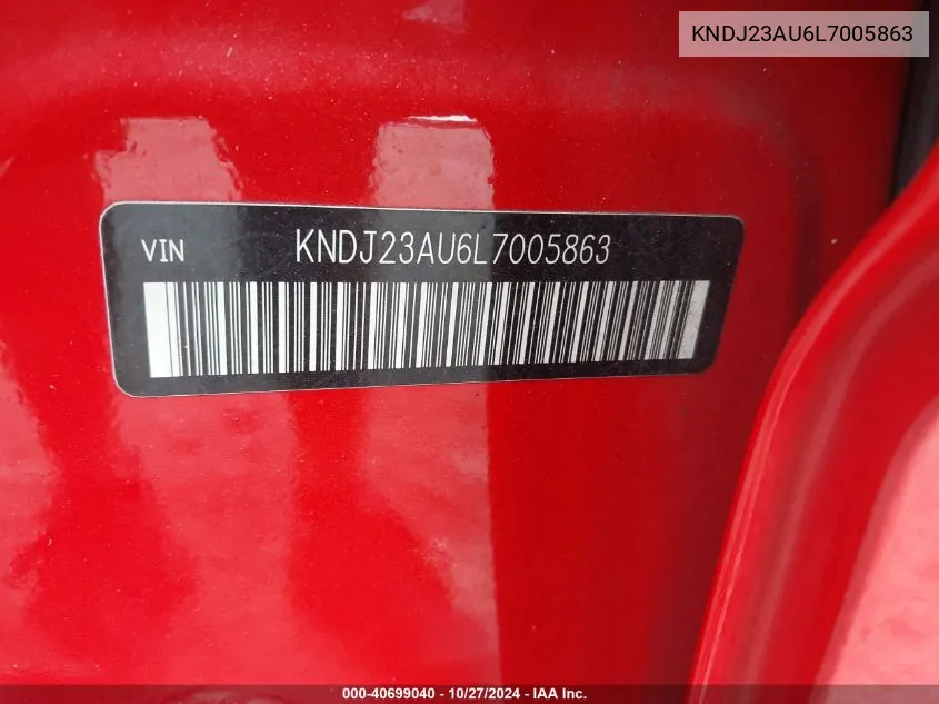 2020 Kia Soul S VIN: KNDJ23AU6L7005863 Lot: 40699040