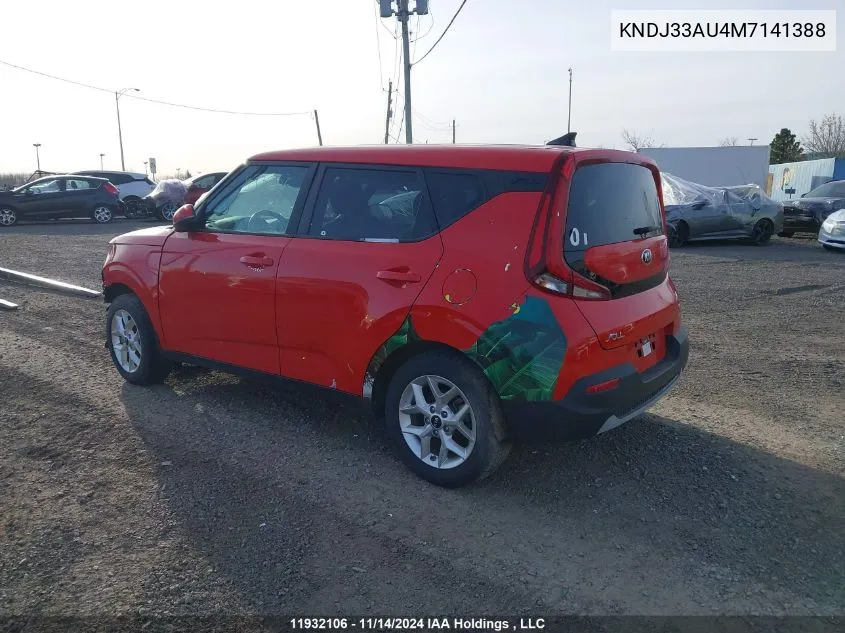 2021 Kia Soul VIN: KNDJ33AU4M7141388 Lot: 11932106