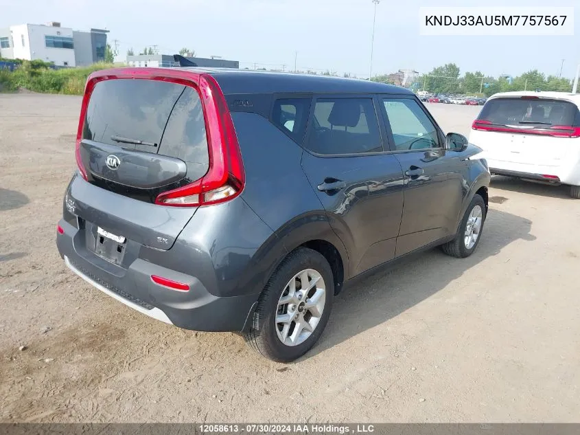 2021 Kia Soul VIN: KNDJ33AU5M7757567 Lot: 12058613