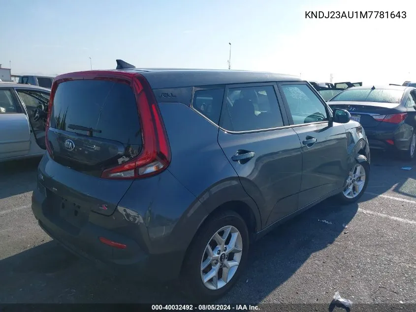 2021 Kia Soul S VIN: KNDJ23AU1M7781643 Lot: 40032492