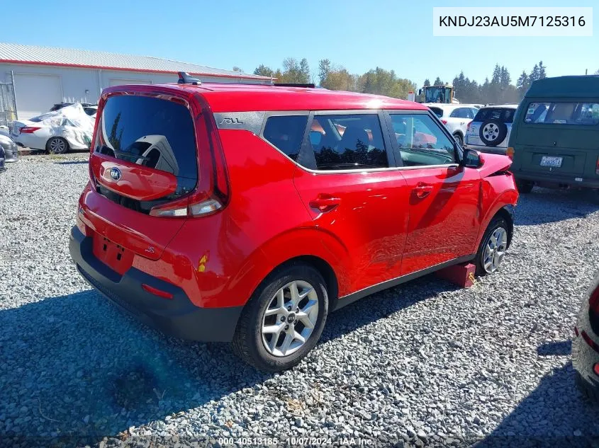 2021 Kia Soul S VIN: KNDJ23AU5M7125316 Lot: 40513185