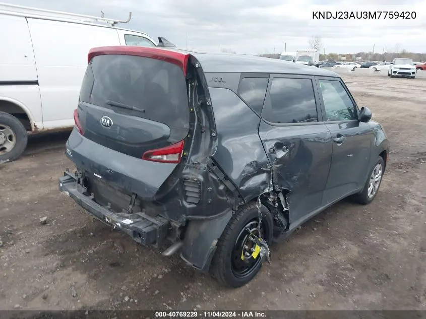 2021 Kia Soul Lx VIN: KNDJ23AU3M7759420 Lot: 40769229