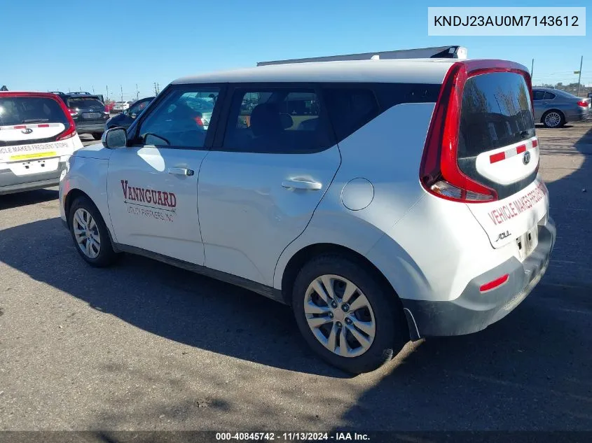 2021 Kia Soul Lx VIN: KNDJ23AU0M7143612 Lot: 40845742