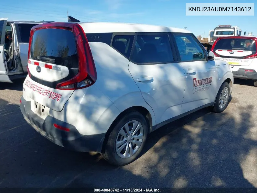 2021 Kia Soul Lx VIN: KNDJ23AU0M7143612 Lot: 40845742