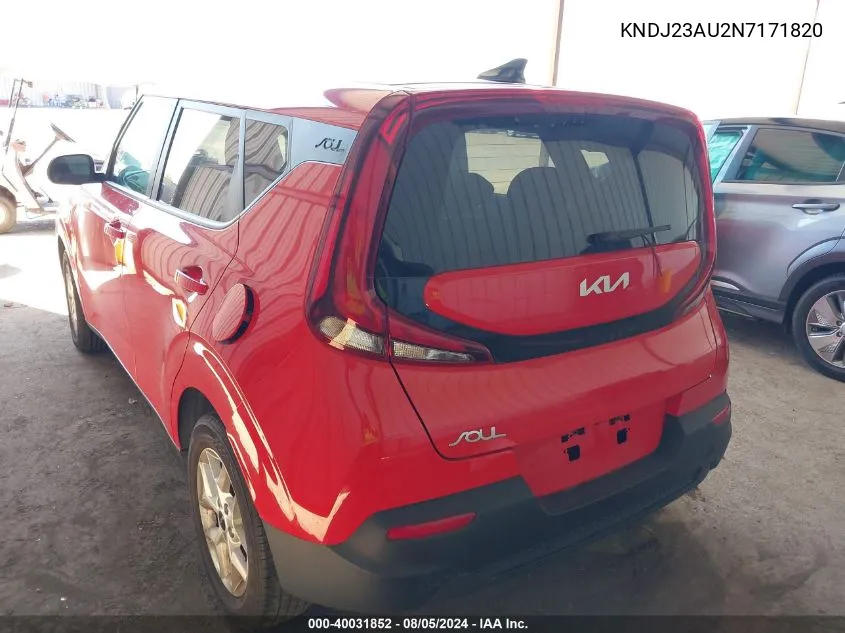 2022 Kia Soul Lx VIN: KNDJ23AU2N7171820 Lot: 40031852