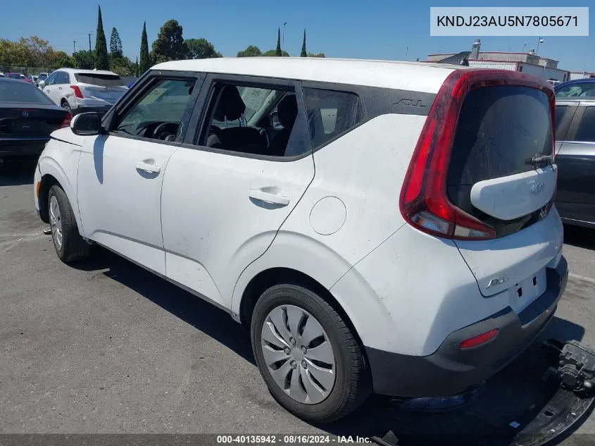 2022 Kia Soul Lx VIN: KNDJ23AU5N7805671 Lot: 40135942