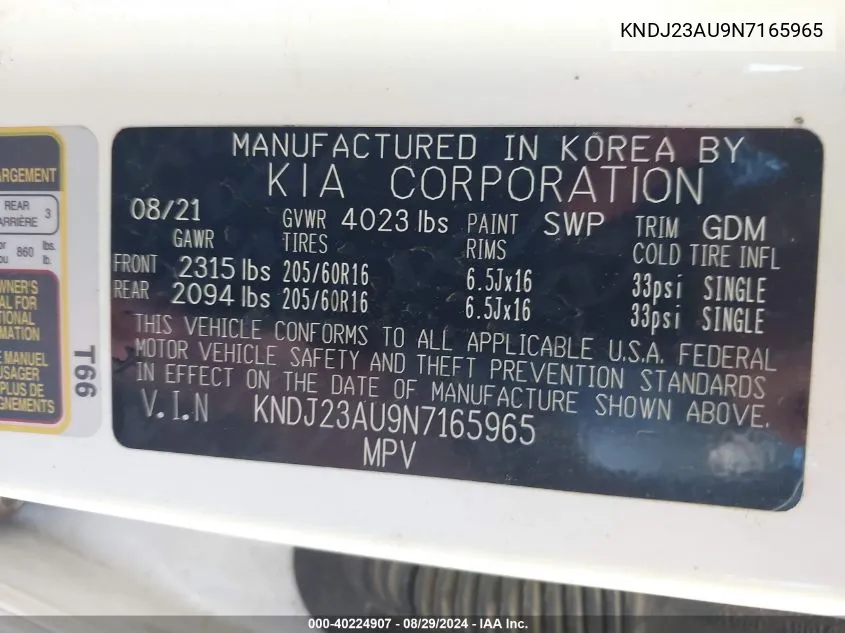 KNDJ23AU9N7165965 2022 Kia Soul Lx