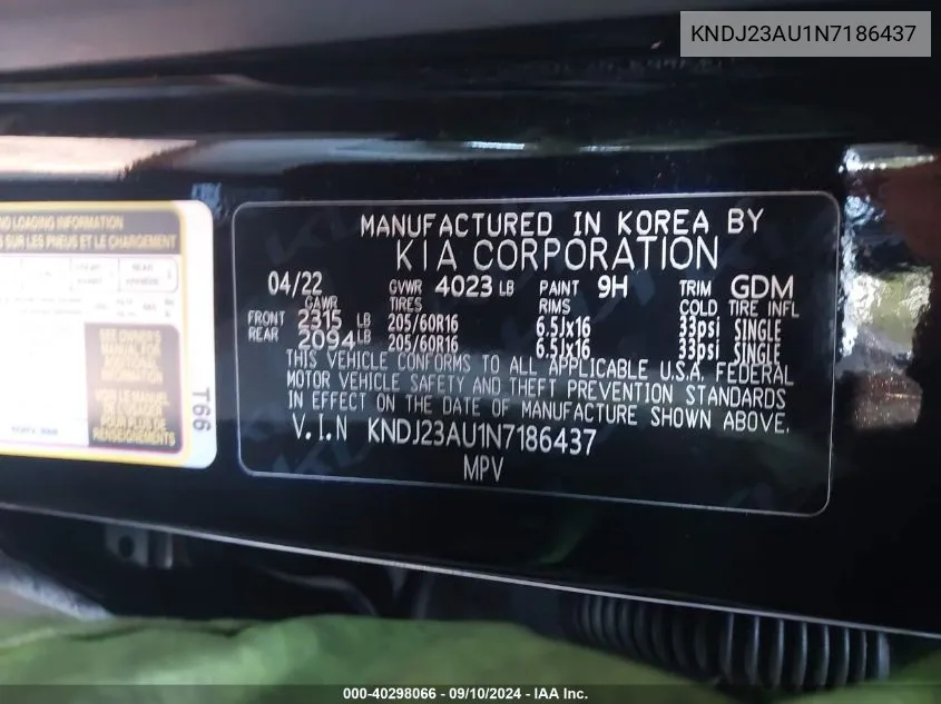 KNDJ23AU1N7186437 2022 Kia Soul Lx