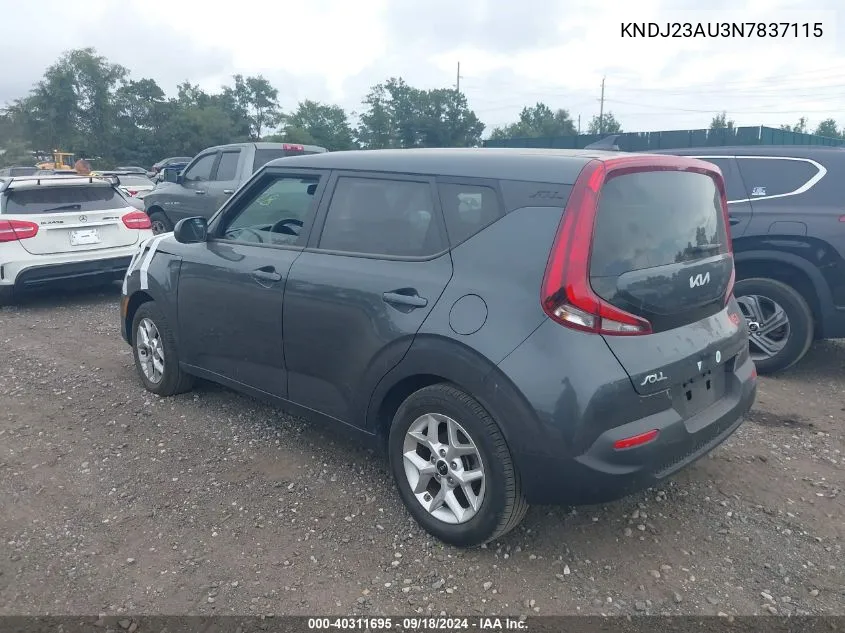 KNDJ23AU3N7837115 2022 Kia Soul Lx