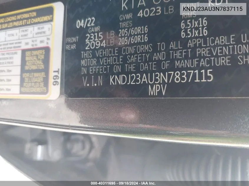 KNDJ23AU3N7837115 2022 Kia Soul Lx