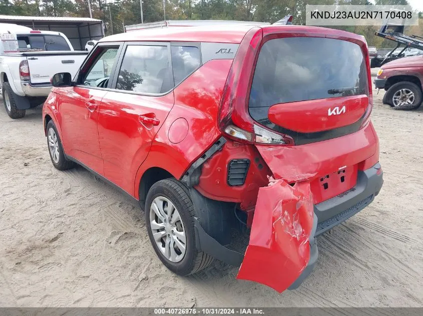 2022 Kia Soul Lx VIN: KNDJ23AU2N7170408 Lot: 40726975