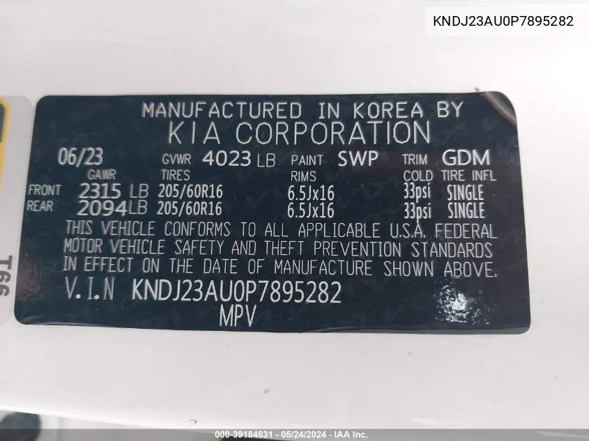 KNDJ23AU0P7895282 2023 Kia Soul Lx