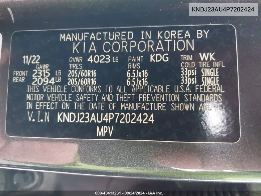 KNDJ23AU4P7202424 2023 Kia Soul Lx