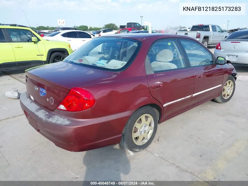 2002 Kia Spectra Ls VIN: KNAFB121825173283 Lot: 40045749