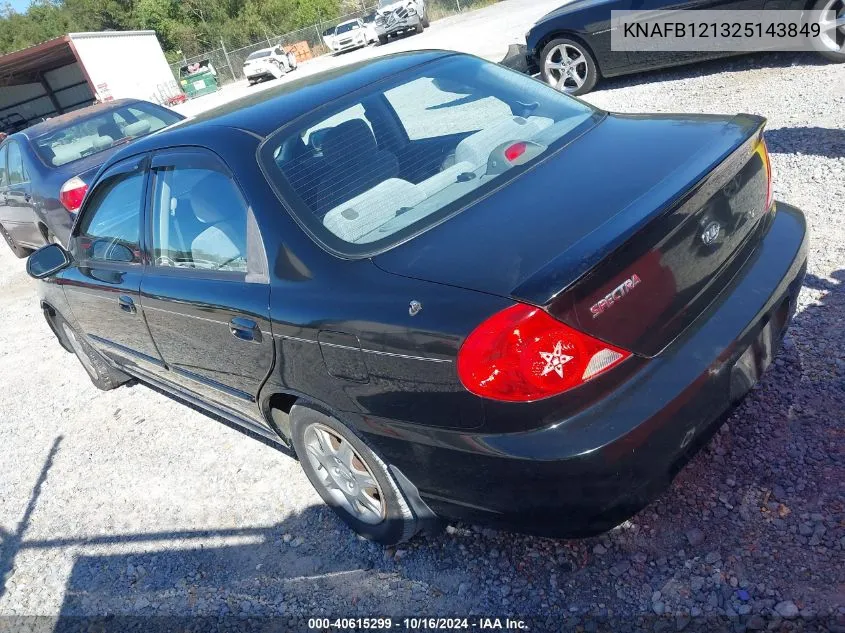 2002 Kia Spectra Ls VIN: KNAFB121325143849 Lot: 40615299