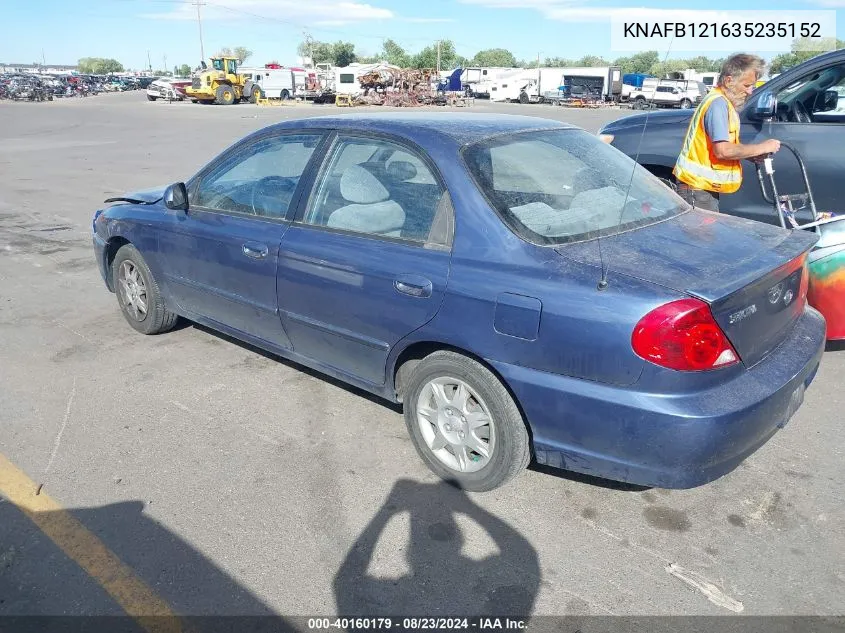 2003 Kia Spectra Ls VIN: KNAFB121635235152 Lot: 40160179