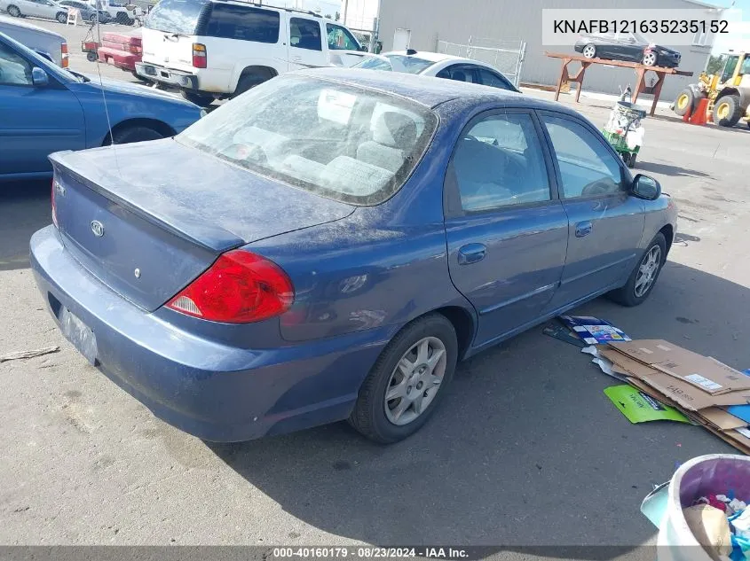 2003 Kia Spectra Ls VIN: KNAFB121635235152 Lot: 40160179