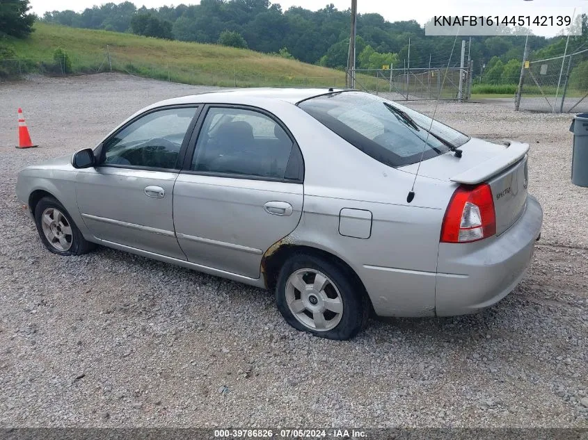 2004 Kia Spectra Gs/Gsx VIN: KNAFB161445142139 Lot: 39786826