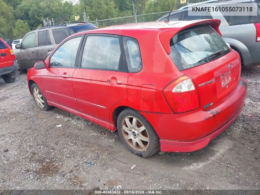 2005 Kia Spectra5 VIN: KNAFE161055073118 Lot: 40363432