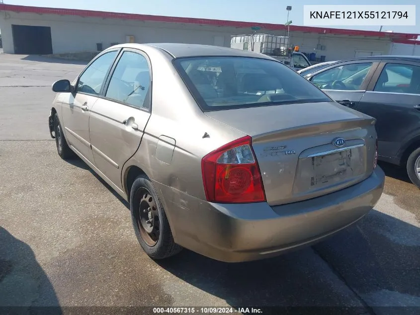 2005 Kia Spectra Ex/Lx/Sx VIN: KNAFE121X55121794 Lot: 40567315