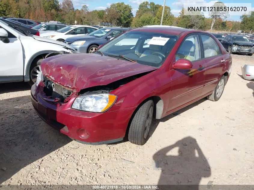 2005 Kia Spectra Ex/Lx/Sx VIN: KNAFE121855162070 Lot: 40721918