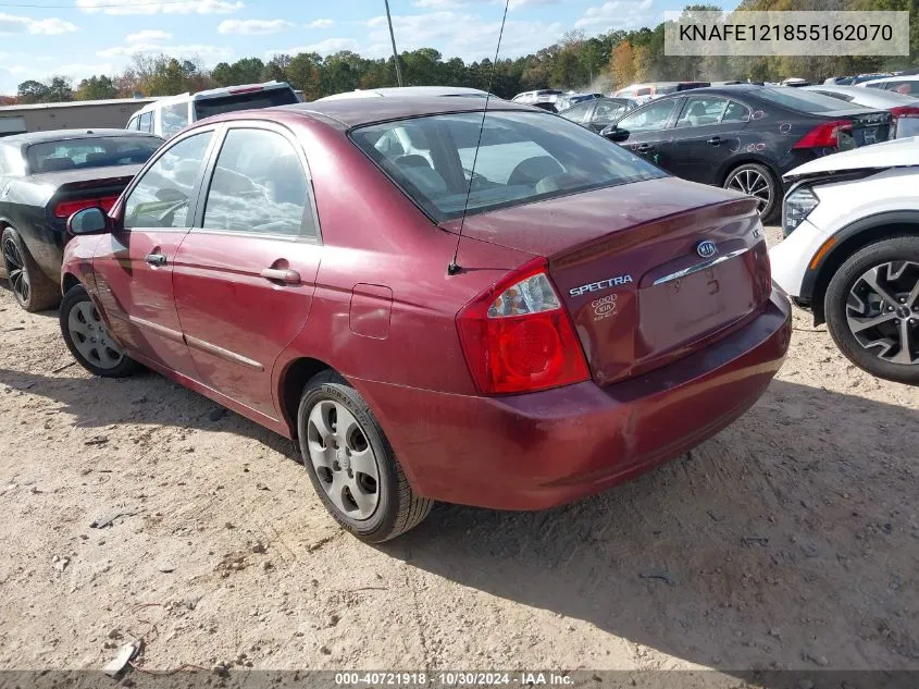 2005 Kia Spectra Ex/Lx/Sx VIN: KNAFE121855162070 Lot: 40721918